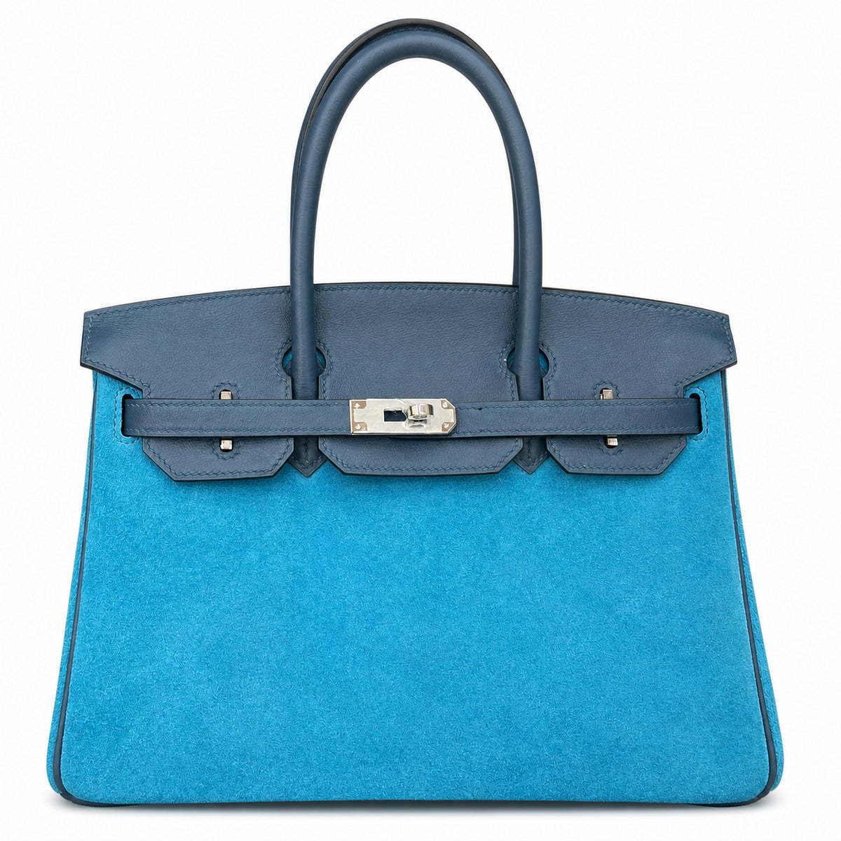 Rare Runaway Birkin 30cm Grizzly Agate Blue Suede Luxury Tote — Elegant Hand-Carry Design