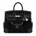 Birkin Cargo 25 All Black Swift Leather and Canvas Multi-Pocket Bag — Elegant Hand-Carry Design