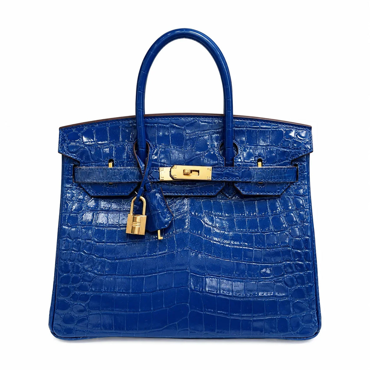 Birkin Style 25/30/35 Retourne in Royal Blue Crocodile-Embossed Leather (Gold Hardware) — Classic Hand-Carry Tote