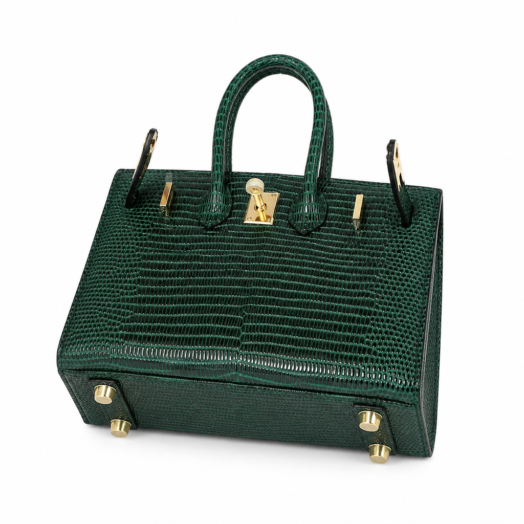 Mini Birkin 20cm Outer Stitching Tote Bag in Emerald Lizard Pattern — Timeless Structured Handbag