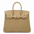 Elegant Neutral Birkin 25cm Grizzly Beige Suede Luxury Top-Handle Tote — Sophisticated Tote Style