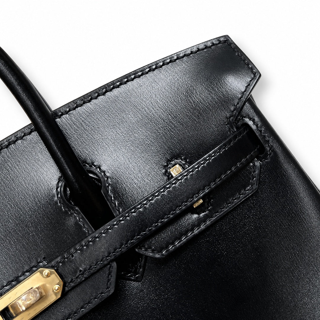 Birkin 25 in Noir Boxcalf Leather (Gold Hardware) — Refined Structured Tote