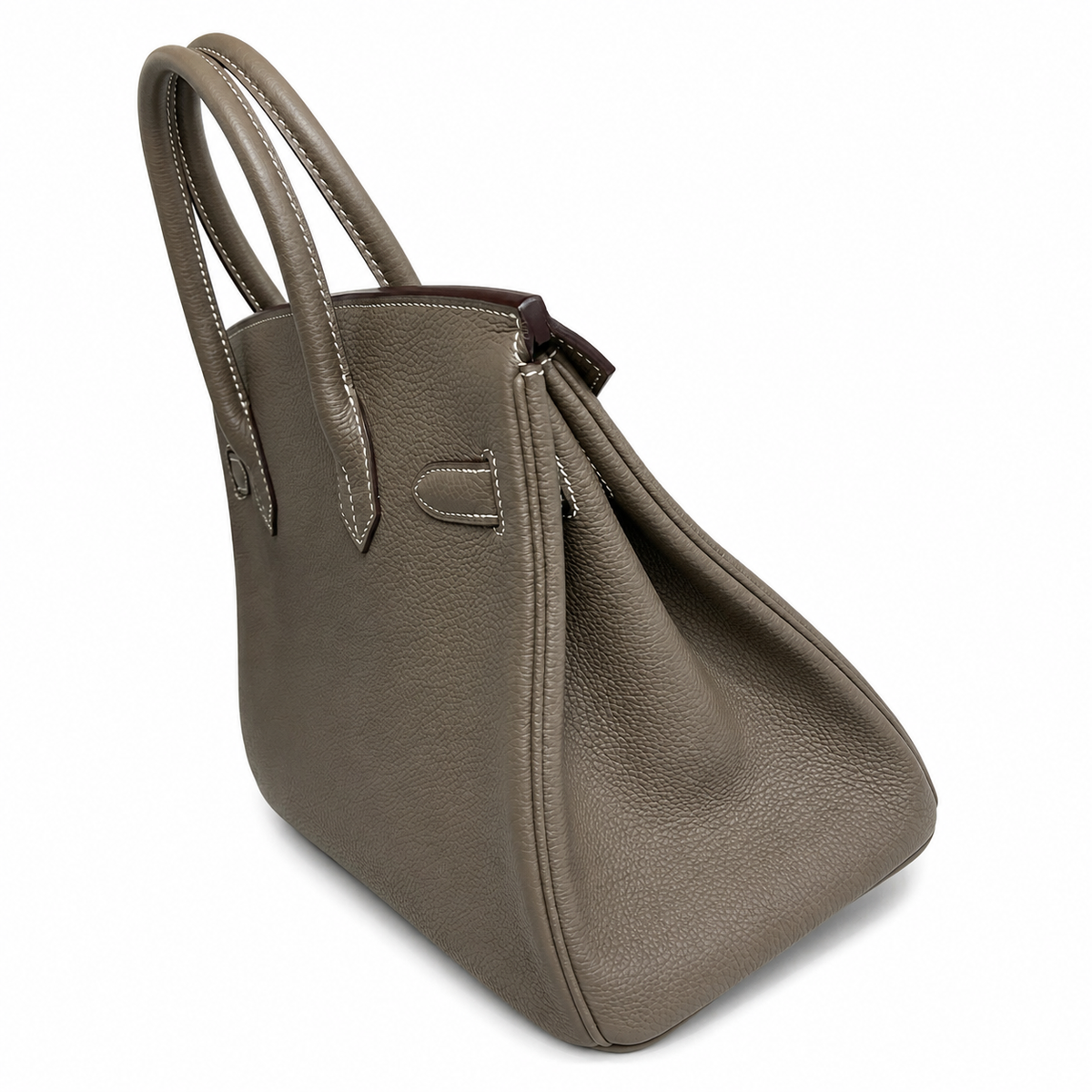 Birkin 30 Retourne in Etoupe Togo Leather with White Stitching (Gold Hardware) — Distinctive Carryall Silhouette