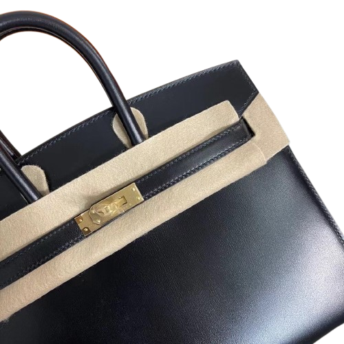 Birkin 25 Sellier Noir Box Calf Leather Gold Hardware — Streamlined Structured Bag