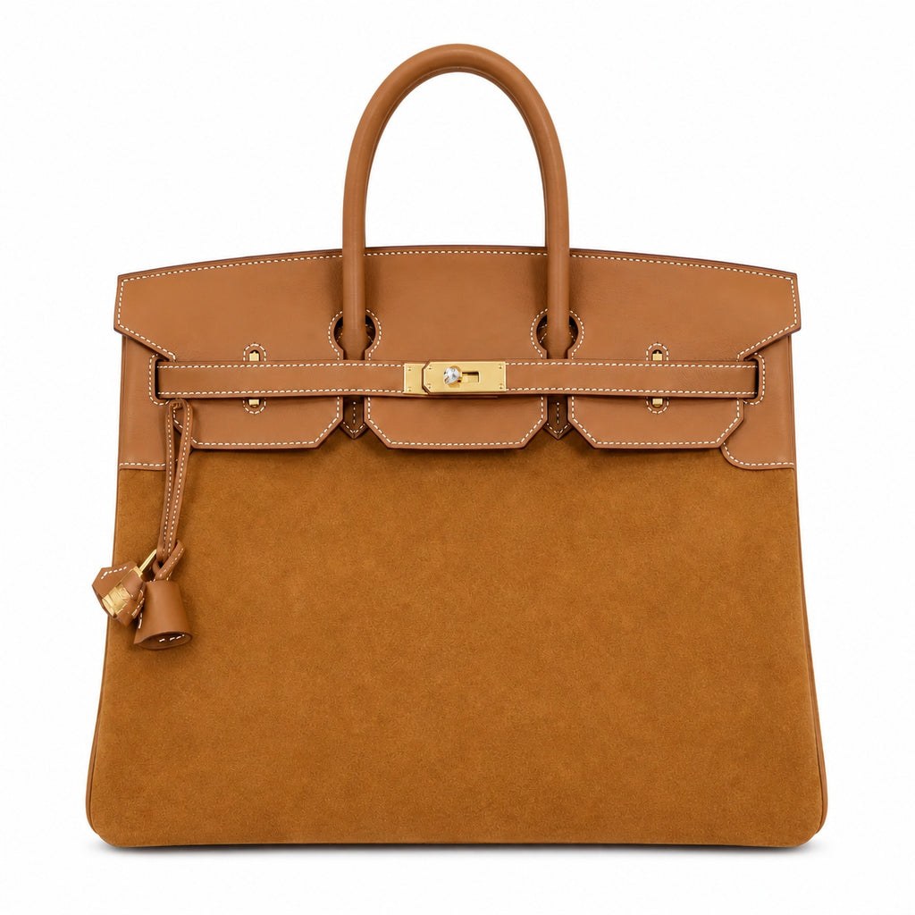 Birkin 40 Retourne in Gold Swift Leather and Suede Grizzly (Gold Hardware) — Sophisticated Tote Style