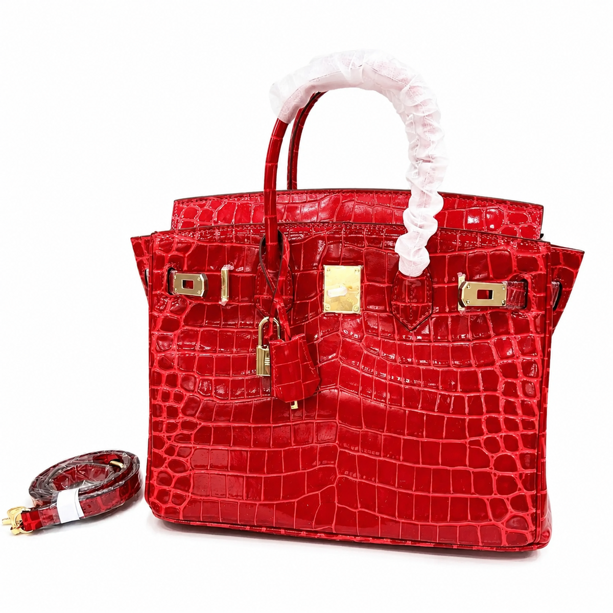 Birkin Style 25/30/35 Retourne in Rouge Vif Crocodile-Embossed Leather (Gold Hardware) — Sophisticated Tote Style