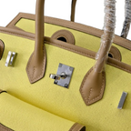 Birkin Cargo 25 Sesame and Lime Yellow Swift Leather Splicing Canvas Bag — Timeless Structured Handbag