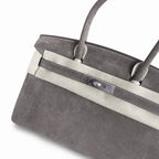 Birkin 30 Retourne in Etoupe Suede Grizzly with White Stitching (Palladium Hardware) — Distinctive Carryall Silhouette