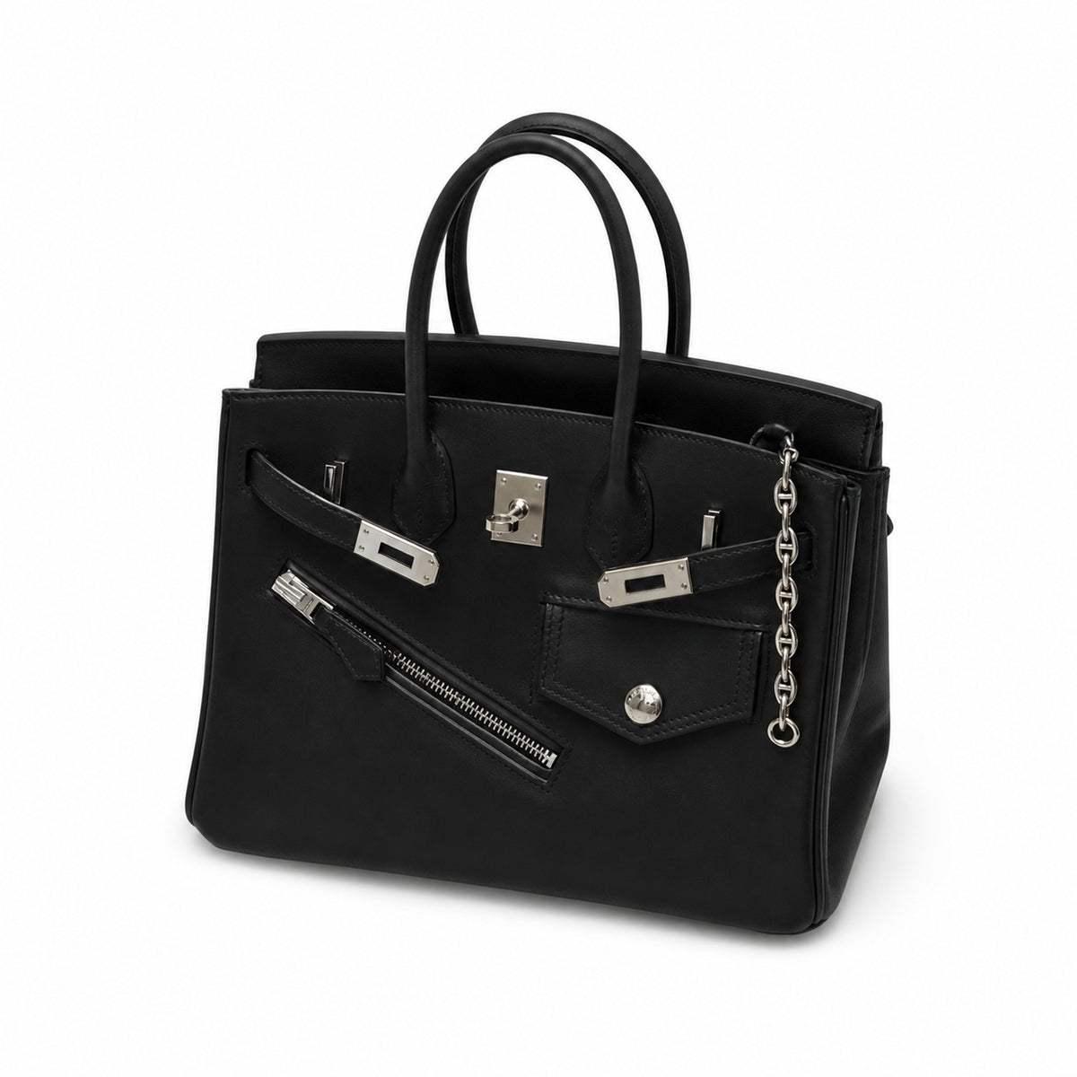 Birkin 25 Rock Sellier in Noir Swift Leather (Palladium Hardware) — Refined Structured Tote