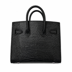 Mini Birkin 20cm Outer Stitching Tote Bag in Black Lizard Pattern — Distinctive Carryall Silhouette