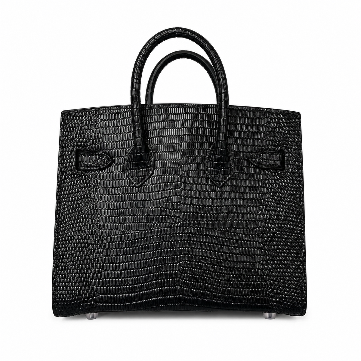 Mini Birkin 20cm Outer Stitching Tote Bag in Black Lizard Pattern — Distinctive Carryall Silhouette