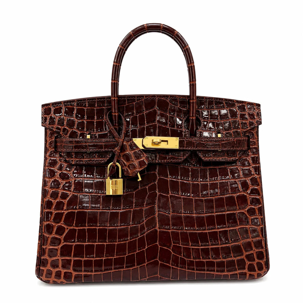 Birkin Style 25/30 Retourne in Rouge H Crocodile-Embossed Leather (Gold Hardware) — Elegant Hand-Carry Design