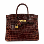 Birkin Style 25/30 Retourne in Rouge H Crocodile-Embossed Leather (Gold Hardware) — Elegant Hand-Carry Design