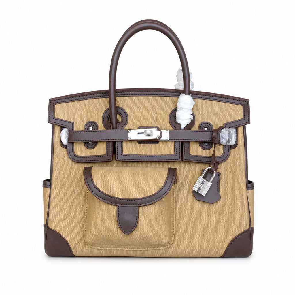 Birkin Cargo 30 Ebène Swift Leather and Khaki Canvas Multi-Pocket Bag — Classic Hand-Carry Tote
