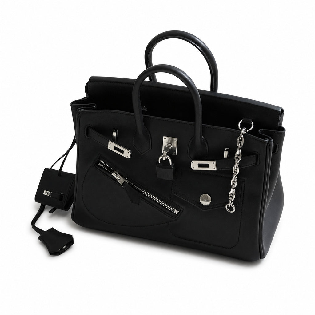 Birkin 25 Rock Sellier in Noir Swift Leather (Palladium Hardware) — Refined Structured Tote