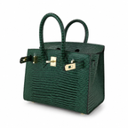 Mini Birkin 20cm Outer Stitching Tote Bag in Emerald Lizard Pattern — Timeless Structured Handbag