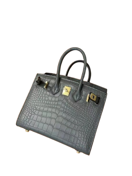 Mini Birkin 20cm Outer Stitching Tote Bag in Etain Gray Crocodile Pattern — Sophisticated Tote Style
