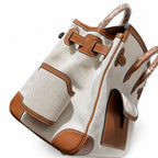 Birkin Cargo 35 Gold Leather and Ecru Canvas Multi-Pocket Bag — Versatile Top-Handle Handbag