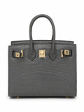 Mini Birkin 20cm Outer Stitching Tote Bag in Etain Gray Crocodile Pattern — Sophisticated Tote Style