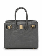Mini Birkin 20cm Outer Stitching Tote Bag in Etain Gray Crocodile Pattern — Sophisticated Tote Style