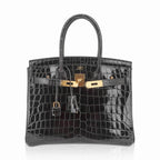 Birkin Bag, Crocodile-Grain Top-Grain Cowhide Leather, In-Seam Gold Hardware — Refined Structured Tote