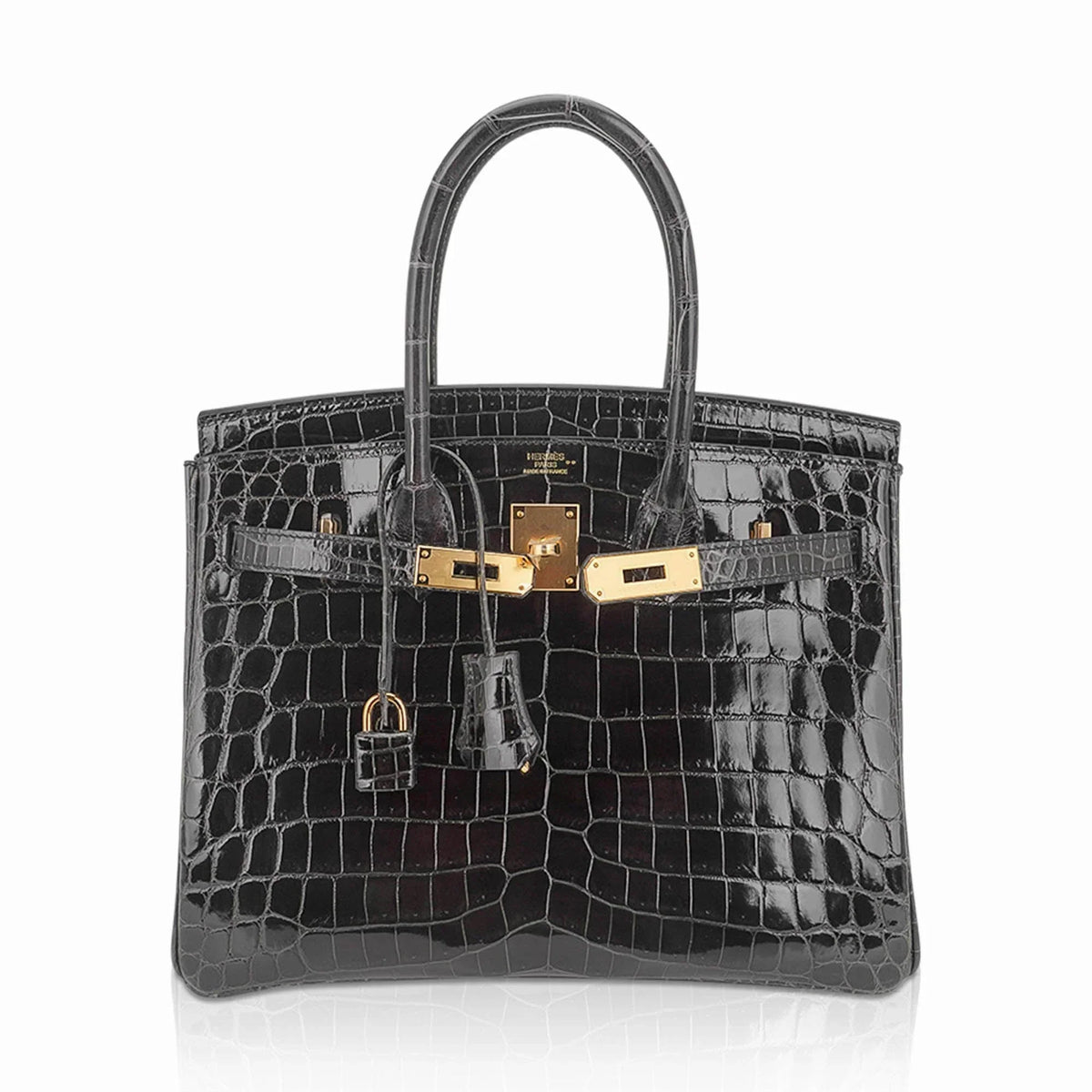 Birkin Bag, Crocodile-Grain Top-Grain Cowhide Leather, In-Seam Gold Hardware — Refined Structured Tote