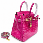 Birkin Style 25/30/35 Retourne in Rose Schéhérazade Crocodile-Embossed Leather (Gold Hardware) — Streamlined Structured Bag