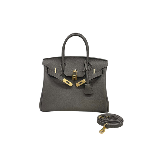 Birkin 25 Gris Meyer crafted from incredibly soft Togo calfskin leather — Polished Top-Handle Bag