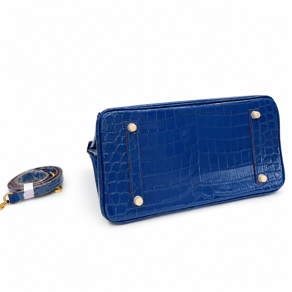 Birkin Style 25/30/35 Retourne in Royal Blue Crocodile-Embossed Leather (Gold Hardware) — Classic Hand-Carry Tote