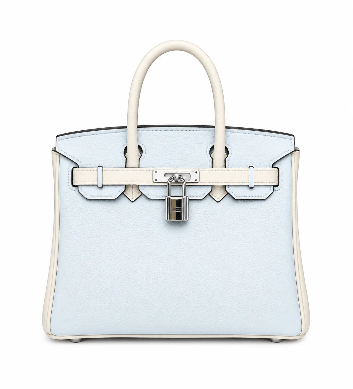 Birkin 25/30 Retourne Bi-Color in Bleu Brume and Craie Togo Leather (Palladium Hardware) — Polished Top-Handle Bag