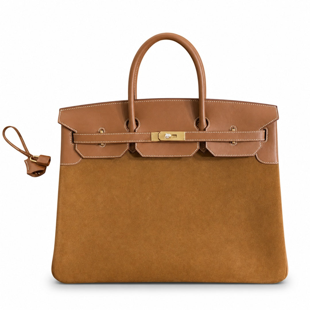 Birkin 40 Retourne in Gold Swift Leather and Suede Grizzly (Gold Hardware) — Sophisticated Tote Style