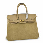 Elegant Neutral Birkin 25cm Grizzly Beige Suede Luxury Top-Handle Tote — Sophisticated Tote Style
