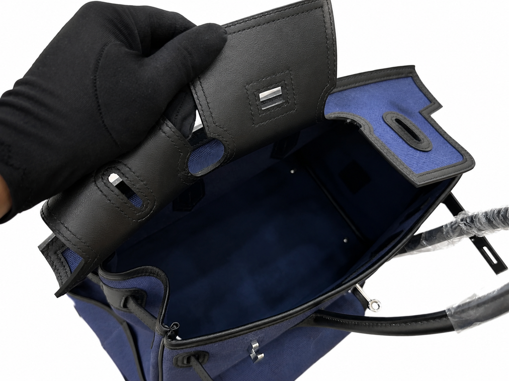 Birkin Cargo 35 in Bleu Marine Toile Goéland and Swift Leather (Palladium Hardware) — Streamlined Structured Bag