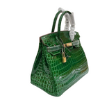 Birkin Emerald Shiny Niloticus Crocodile Gold Hardware — Streamlined Structured Bag