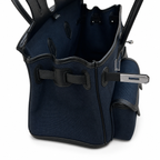 Birkin Cargo 35 in Bleu Nuit Toile Goéland and Noir Swift Leather (Palladium Hardware) — Polished Top-Handle Bag