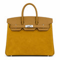 Birkin 25 Retourne in Yellow Swift Leather and Suede Grizzly (Palladium Hardware) — Classic Hand-Carry Tote