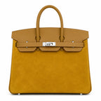 Birkin 25 Retourne in Yellow Swift Leather and Suede Grizzly (Palladium Hardware) — Classic Hand-Carry Tote