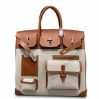 Birkin Cargo 40 Gold Leather and Toile Canvas Multi-Pocket Bag — Distinctive Carryall Silhouette