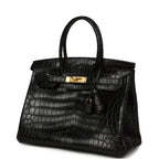 Birkin Black Matte Niloticus Crocodile Gold Hardware — Sophisticated Tote Style