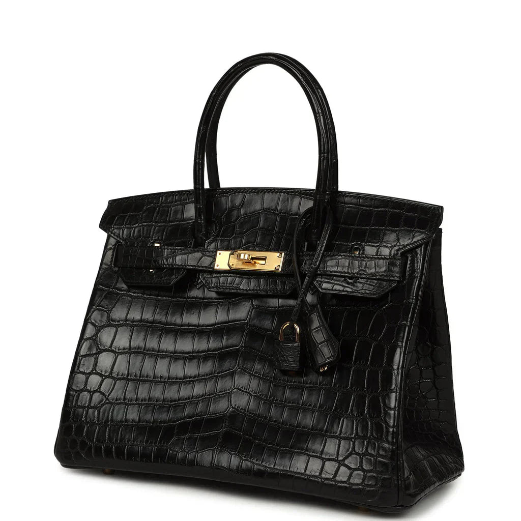 Birkin Black Matte Niloticus Crocodile Gold Hardware — Sophisticated Tote Style