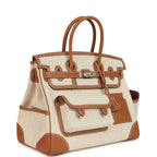 Birkin Cargo 35 Gold Swift and Gold-Ecru Toile H Canvas Palladium Hardware — Timeless Structured Handbag