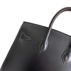 Hermès Birkin 25 Sellier Noir Box Calf Leather Silver Hardware — Polished Top-Handle Bag