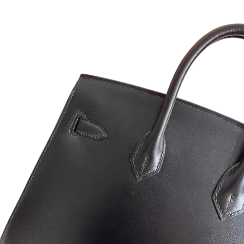 Hermès Birkin 25 Sellier Noir Box Calf Leather Silver Hardware — Polished Top-Handle Bag