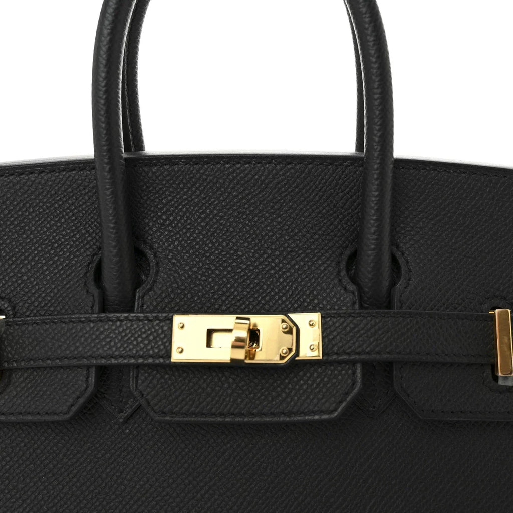 Birkin Sellier 25 Black Epsom Leather Gold Hardware — Polished Top-Handle Bag