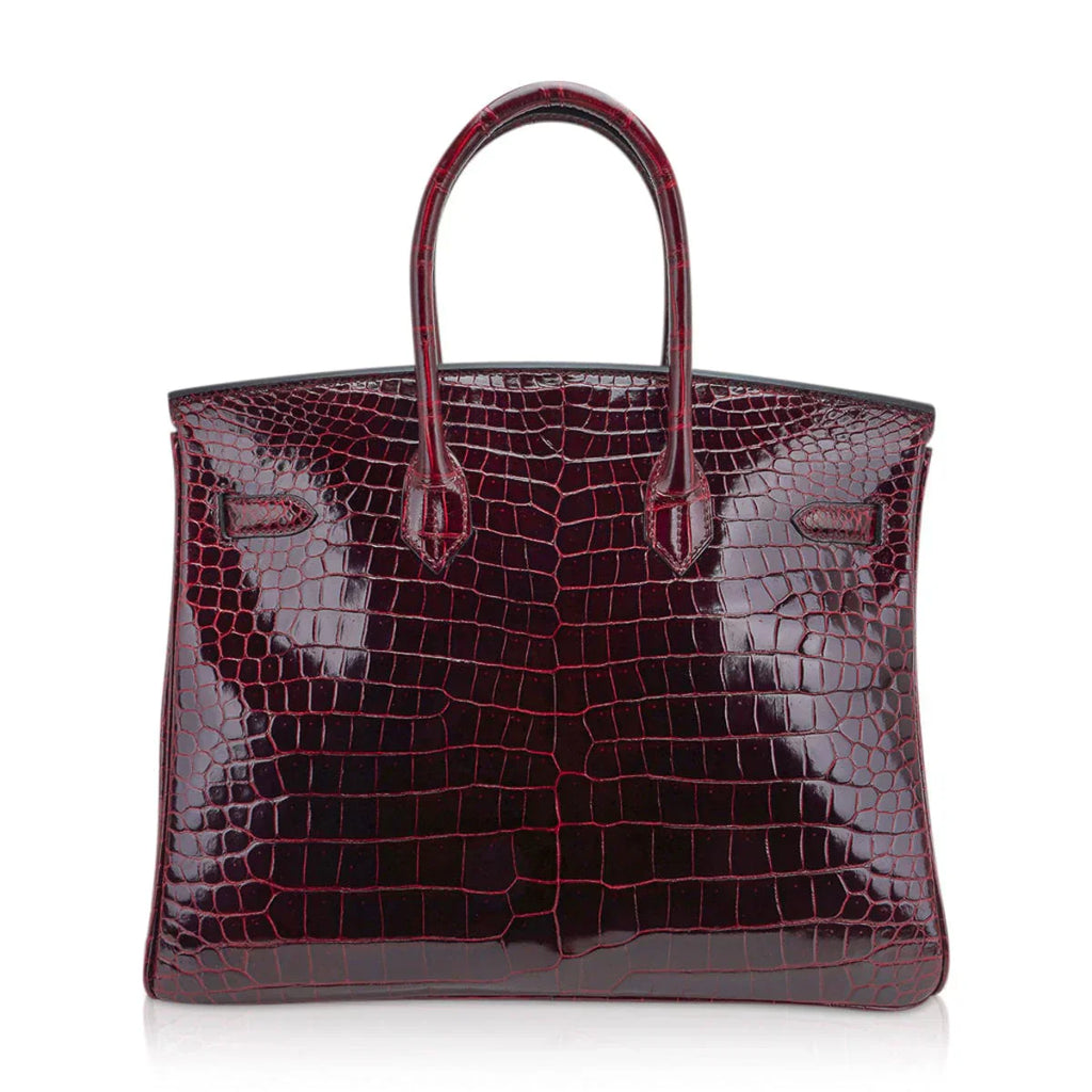 Birkin 35 Bag Bordeaux Porosus Crocodile with Gold Hardware — Polished Top-Handle Bag