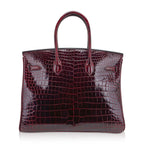 Birkin 35 Bag Bordeaux Porosus Crocodile with Gold Hardware — Polished Top-Handle Bag
