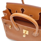 Birkin Sellier 25 Gold Epsom Leather Rolled Handles Gold Hardware — Classic Hand-Carry Tote