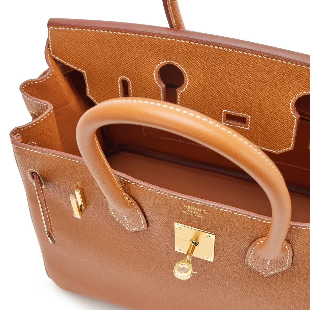 Birkin Sellier 25 Gold Epsom Leather Rolled Handles Gold Hardware — Classic Hand-Carry Tote