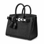 Mini Birkin 20cm Outer Stitching Tote Bag in Black Lizard Pattern — Distinctive Carryall Silhouette