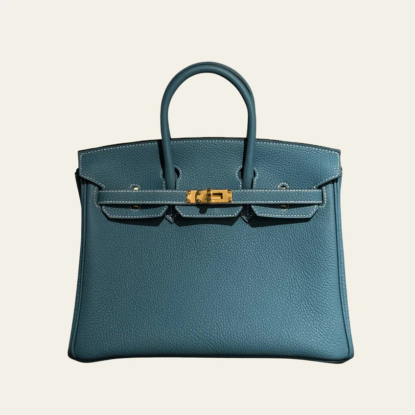 Birkin Style Retourne in Malachite Togo Leather (Gold Hardware) — Versatile Top-Handle Handbag